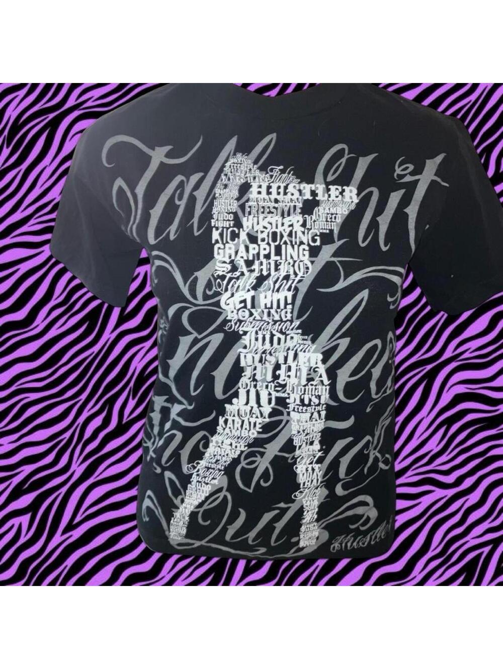 NWOT Y2K Hustler Black and grey woman graphic tee #grunge #fighter